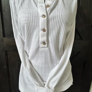Banana Republic White Ribbed Button-Down Shirt